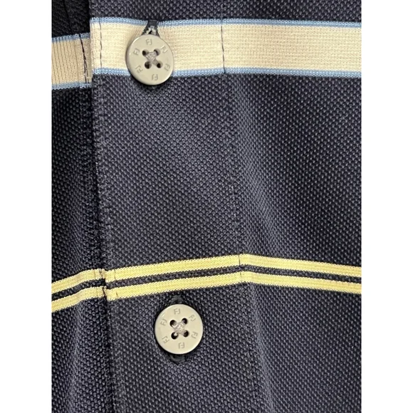 FootJoy FJ Golf Polo Shirt Stretch Men's Size Large Blue Yellow White Striped - Picture 7 of 10